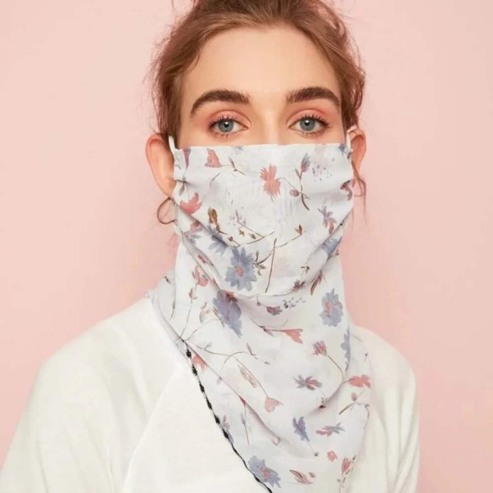 Floral Face Mask & Scarf Adjustable Ear Strips 4 A Comfortable Fit 100% Chiffon